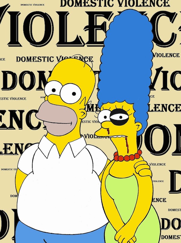 Homer and Marge Simpson The Simpsons Art Portrait Social Campaign Domestic Woman Women's Violence Abuse Satire Sketch Cartoon Illustration Critic Humor Chic by aleXsandro Palombo 1b