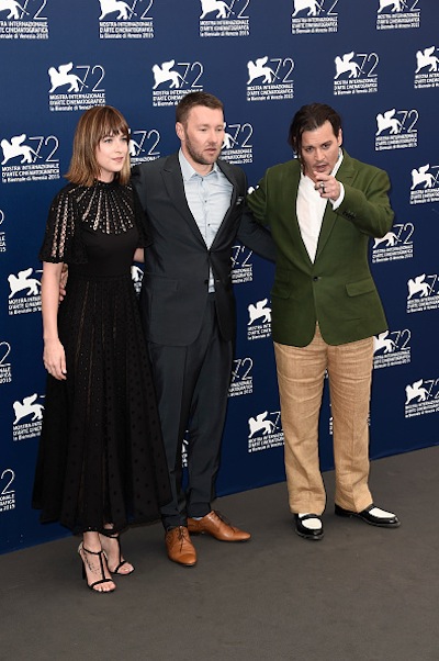 VENICE, ITALY - SEPTEMBER 04:  (L-R) Actors  Dakota Johnson, Joel Edgerton and Johnny Depp  attend a photocall for 'Black Mass' during the 72nd Venice Film Festival at Palazzo del Casino on September 4, 2015 in Venice, Italy.  (Photo by Ian Gavan/Getty Images)