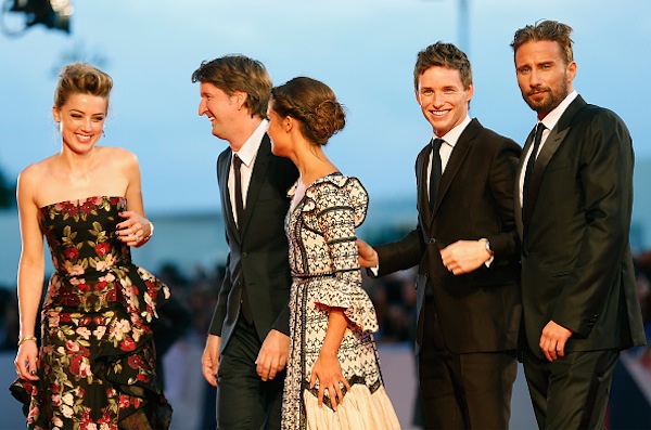 VENICE, ITALY - SEPTEMBER 05:  (L-R)  Actress Amber Heard, director Tom Hooper, actors Alicia Vikander, Eddie Redmayne and Matthias Schoenaerts attend a premiere for 'The Danish Girl' during the 72nd Venice Film Festival at  on September 5, 2015 in Venice, Italy.  (Photo by Tristan Fewings/Getty Images)