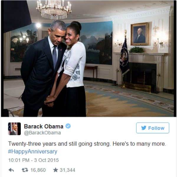 Barack Obama festeggia l'anniversario di matrimonio, messaggio d'amore alla moglie