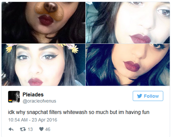 Il filtro sbiancante di Snapchat